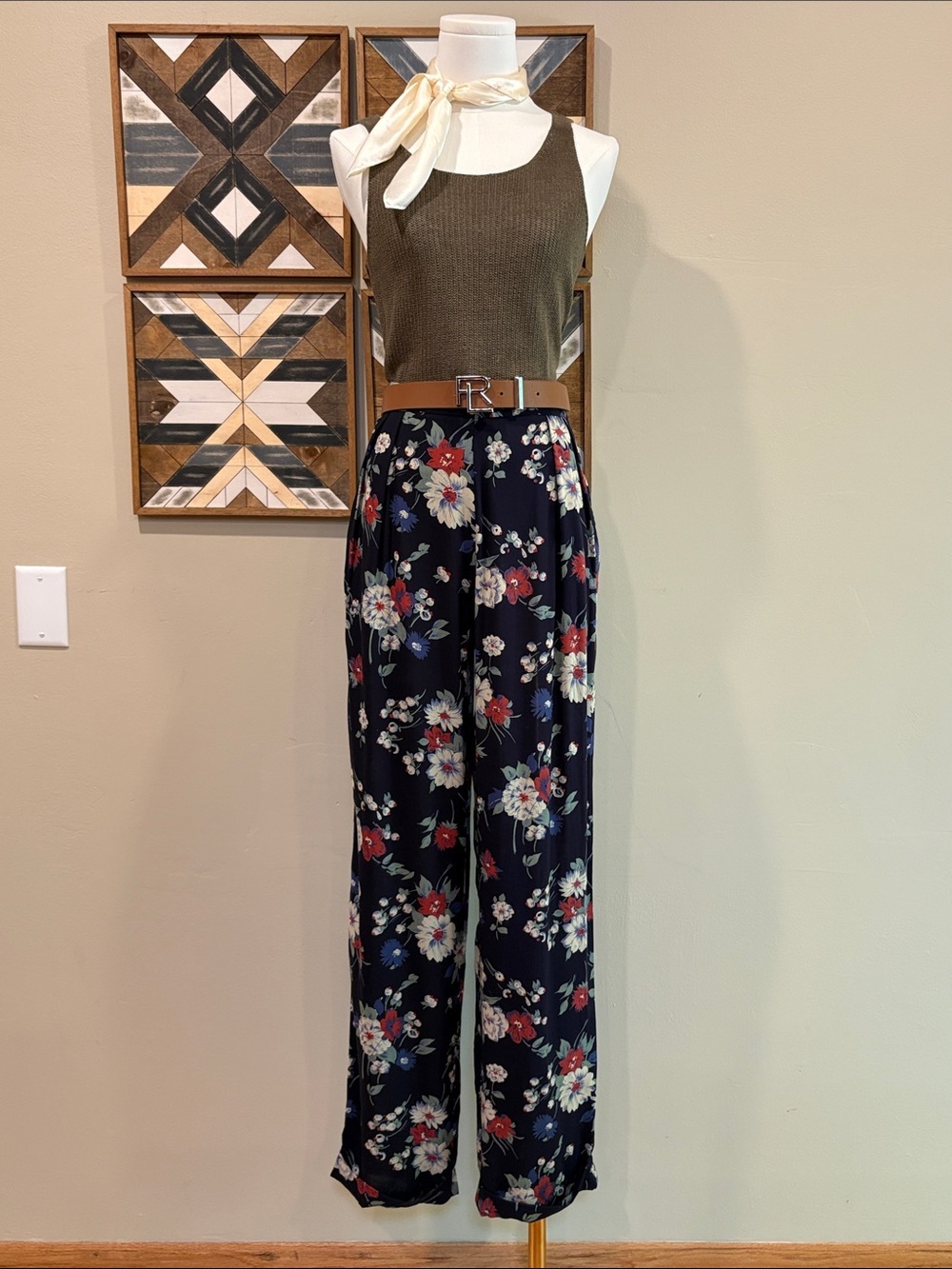 Vintage Ralph Lauren Blue Label Navy Floral Cottagecore High-Waist Trouser Pants